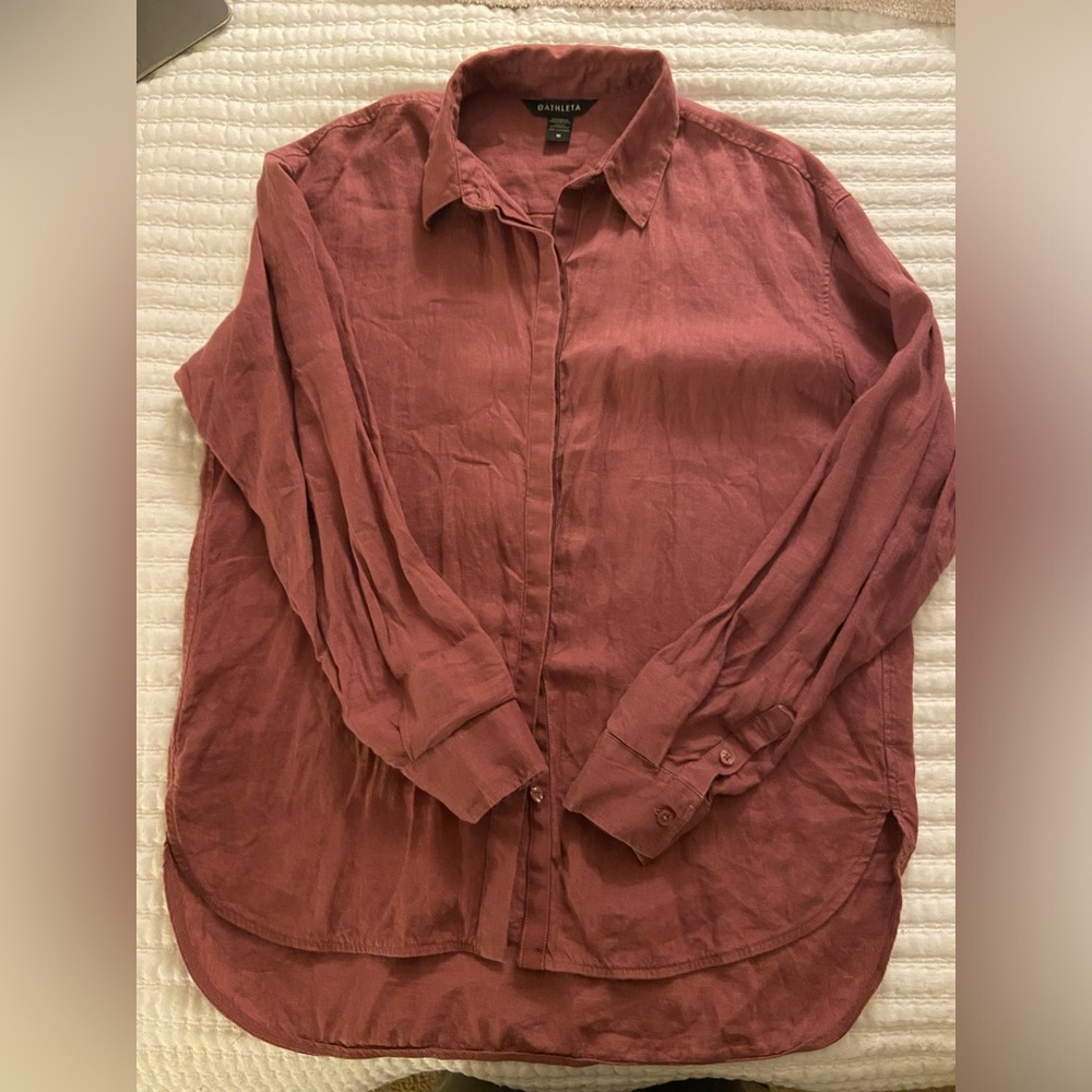 M Athleta Linen Brick/ Red Button Down